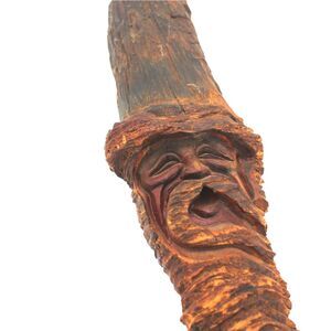 Vintage Hand Carved Wood Wizard Wall Art Signed Rustic Folk Art Sculpture 13"